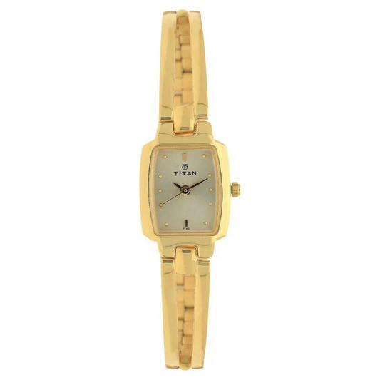 Titan Quartz Analog Champagne Dial Stainless Steel Strap Watch for Women 2131YM04