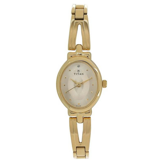 Titan Quartz Analog Champagne Dial Stainless Steel Strap Watch for Women 2594YM01