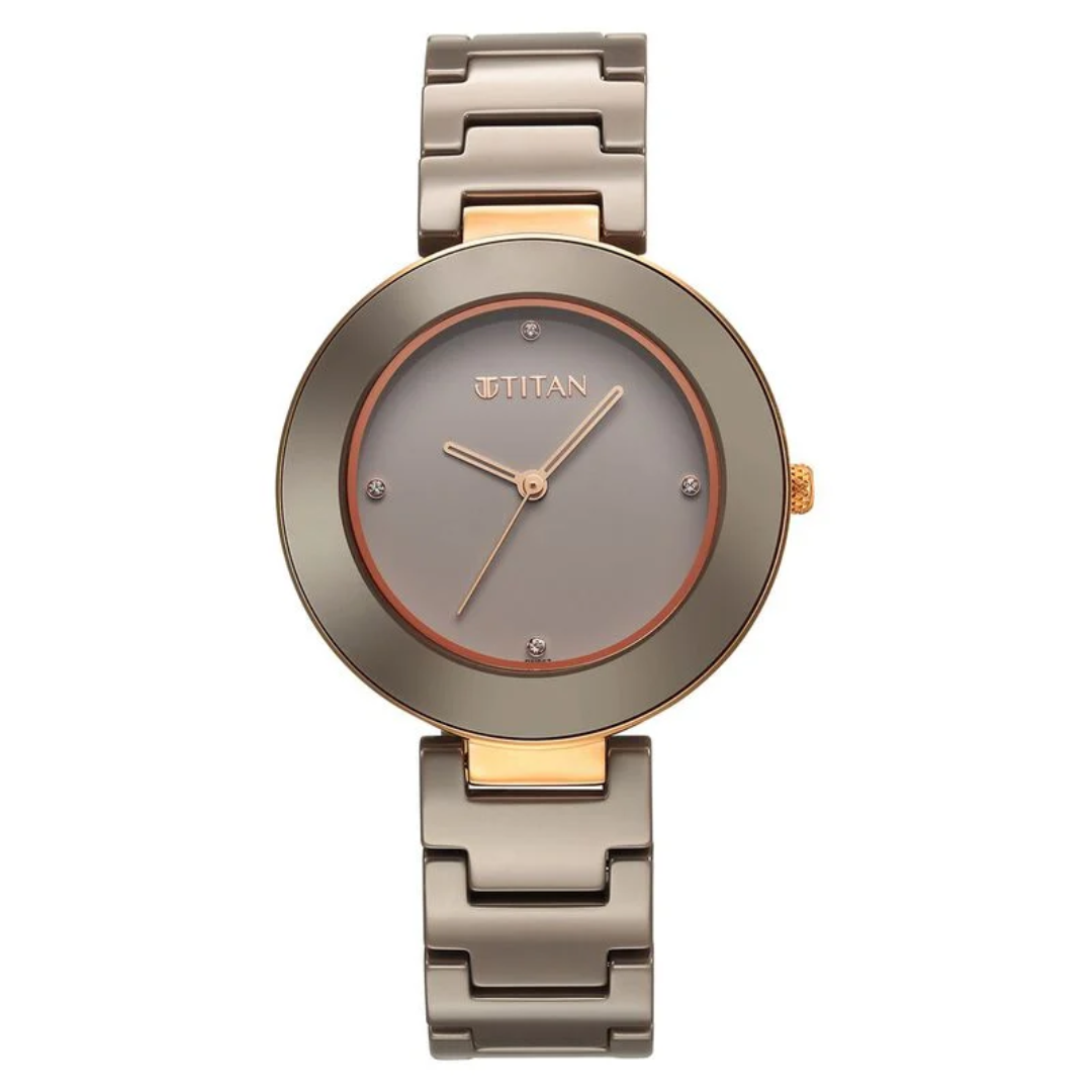 Titan Purple Ceramics Brown Dial Analog Ceramic Strap watch for Women 95189KC07
