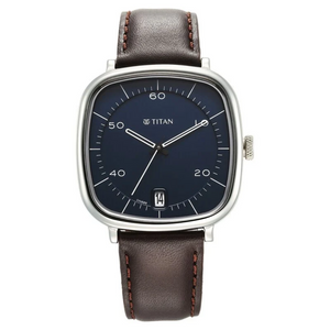 Titan Neo Curve Quartz Analog with Date With Date Blue Dial Brown Leather Strap Watch for Men 1885SL03 - KRISHNA WATCH COMPANY