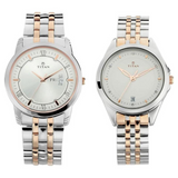 Titan Bandhan Quartz Analog with Day and Date Silver Dial Stainless Steel Strap Watch for Couple 17742565KM01