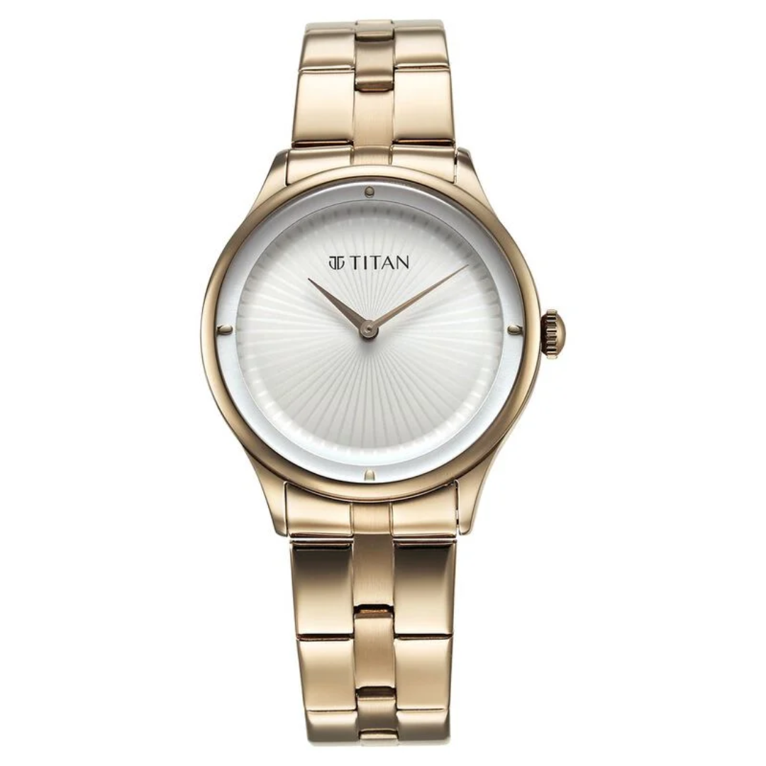 Titan Workwear Quartz Analog White Dial Stainless Steel Strap Watch for Women 95185WM01