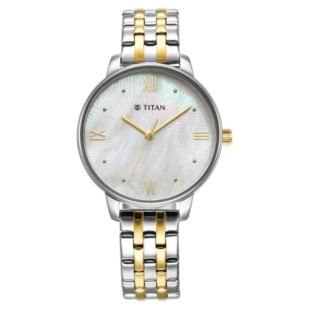 Titan Purple Style Up Quartz Analog Mother Of Pearl Dial Stainless Steel Strap Watch for Women NT95238BM01