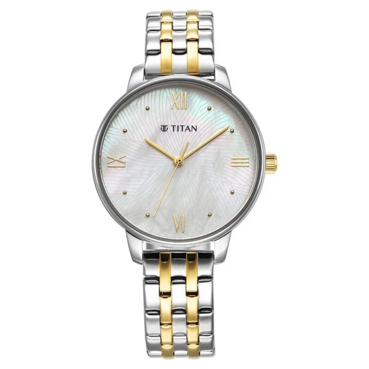 Titan Purple Style Up Quartz Analog Mother Of Pearl Dial Stainless Steel Strap Watch for Women NT95238BM01