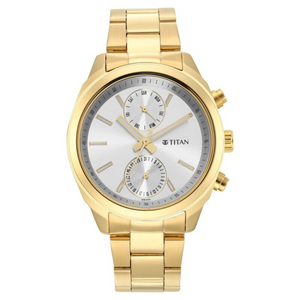 Titan Black and Gold Silver Dial Quartz watch for Men - 1733YM01 - KRISHNA WATCH COMPANY