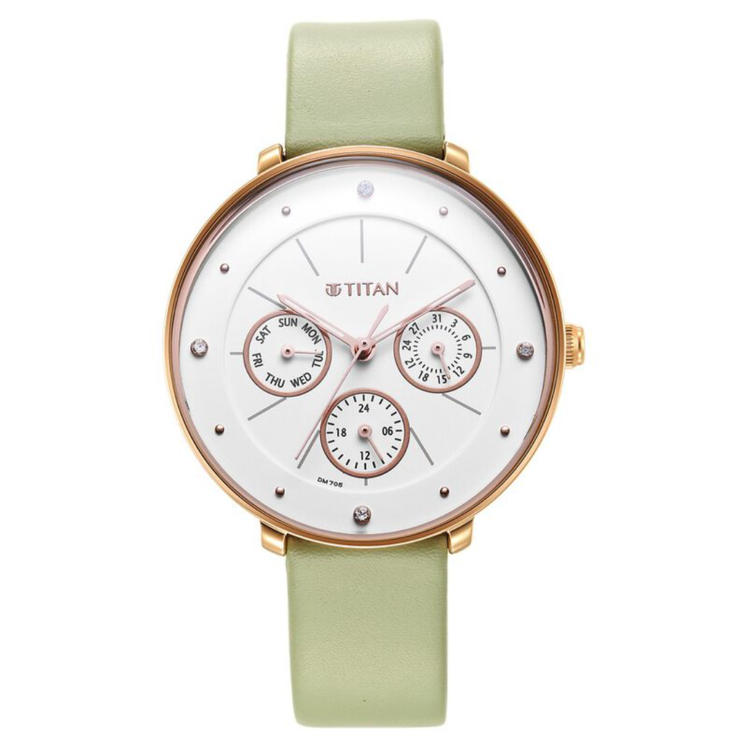 Titan Neo Quartz Multifunction White Dial Leather Strap Watch for Women 2651WL09
