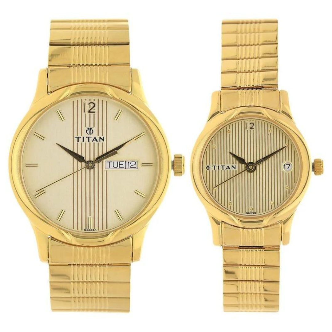 Titan Bandhan Champagne Dial Stainless Steel Strap Watches - 1580YM05