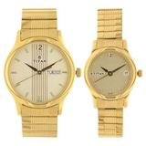 Titan Bandhan Champagne Dial Stainless Steel Strap Watches - 1580YM05