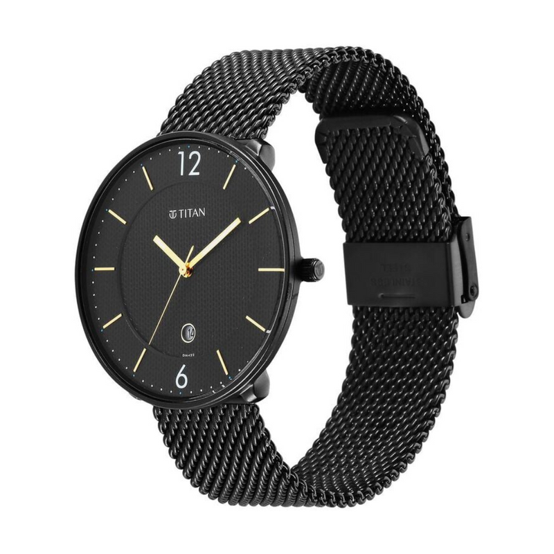 Titan Black & Gold Black Dial Stainless Steel Strap Watch 1849NM02 / NS1849NM02