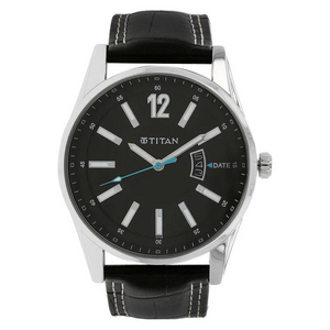 Titan Black Dial Black Leather Strap Watch NK9322SL04 (D119) - KRISHNA WATCH COMPANY