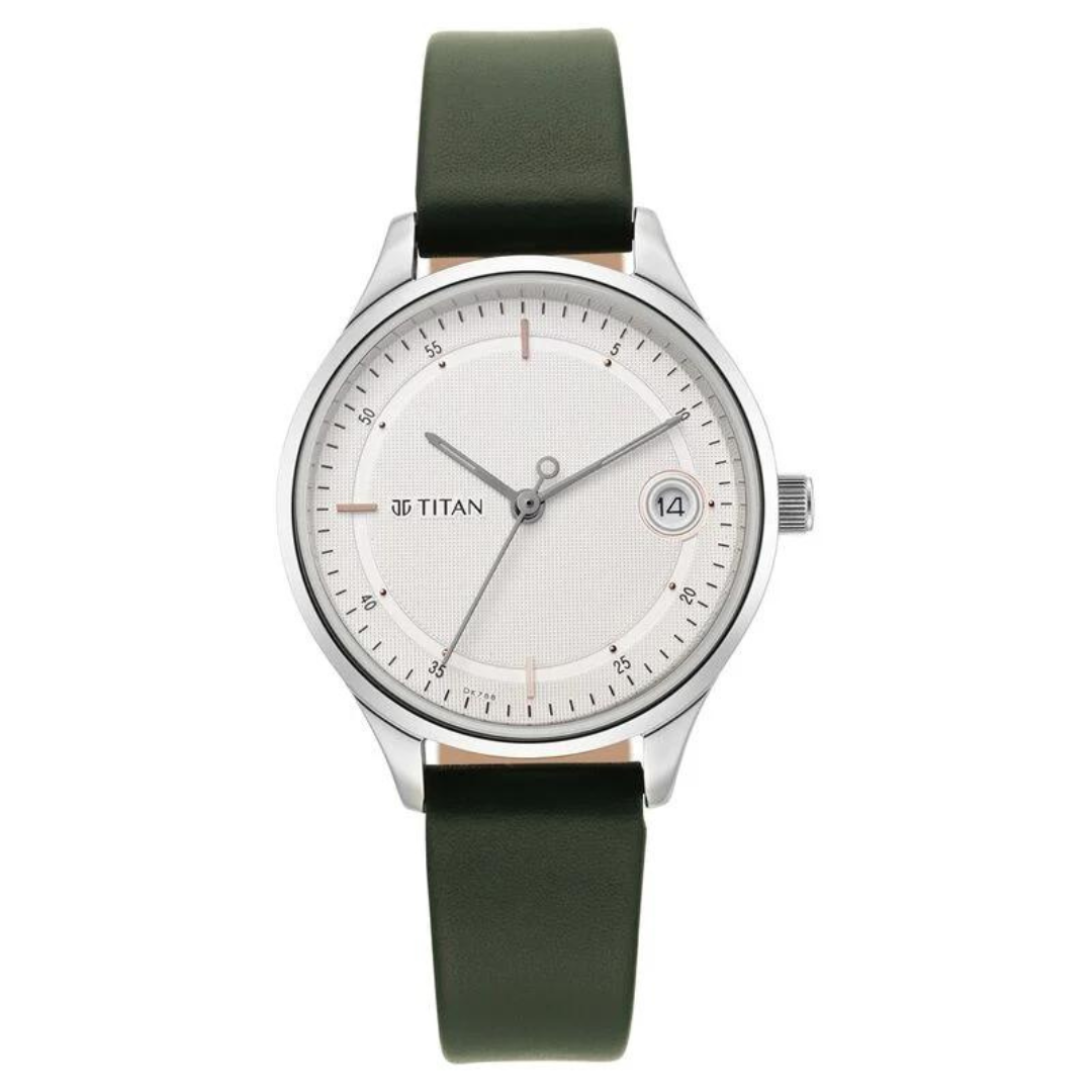 Titan Workwear Silver Dial Women Watch With Leather Strap 2649SL01