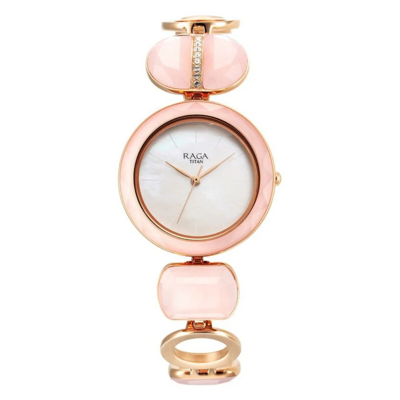 Titan Raga New You Quartz Analog Mother Of Pearl Dial Metal Strap Watch for Women 95195WM01 / NS95195WM01