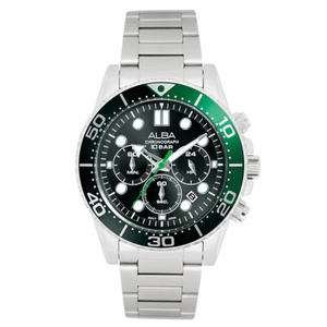 ALBA Midnight Black Dial with Black+Green Bezel Chronograph AT3J39X1 - KRISHNA WATCH COMPANY