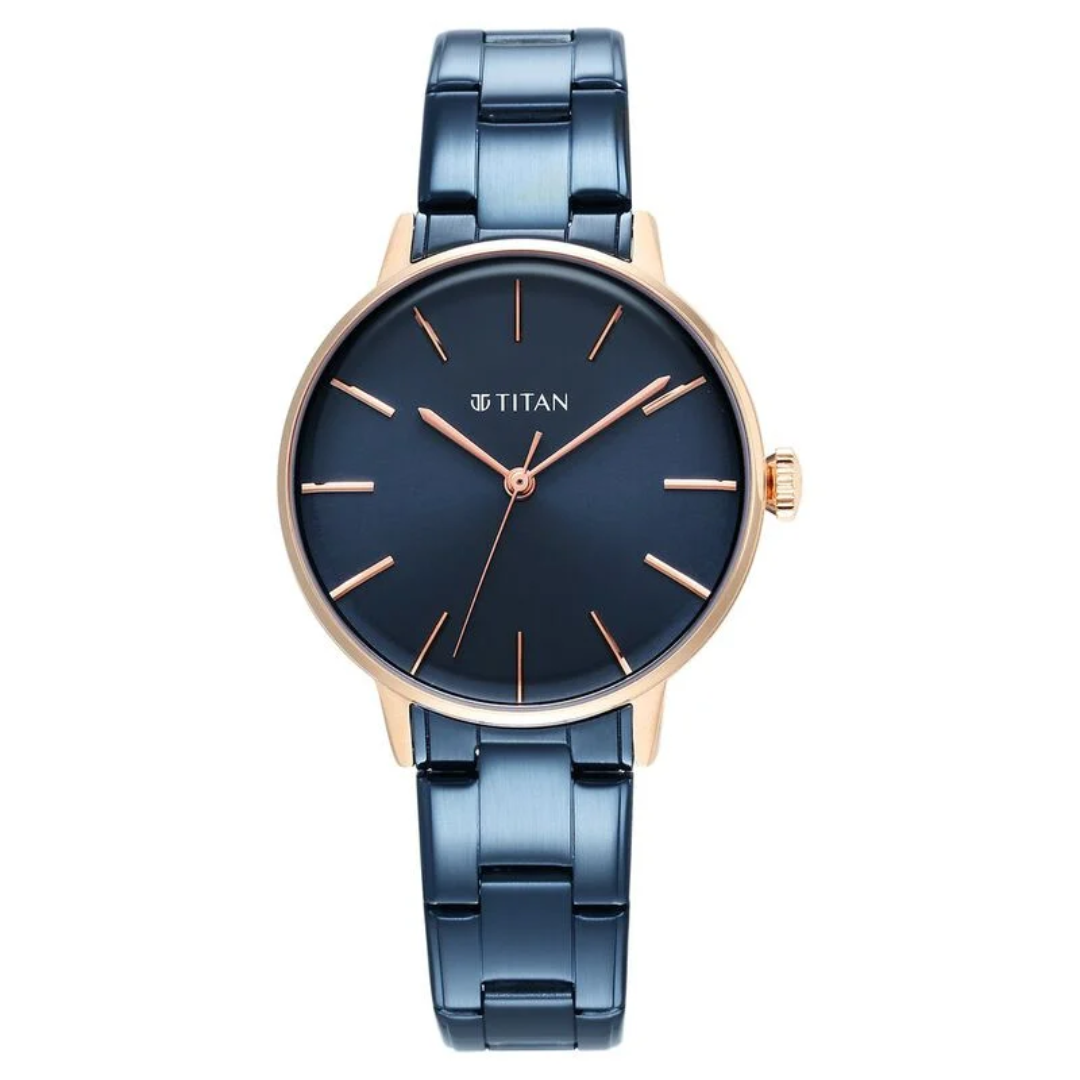 Titan TGIF Quartz Analog Blue Dial Blue Stainless Steel Strap Watch for Women 95248KM02