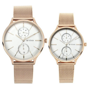 Titan Quartz Multifunction White Dial Watch for Couple - 9400394203WM01 - KRISHNA WATCH COMPANY