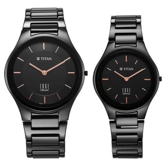 Titan Edge Pair Black Dial Analog Ceramic Strap watch for Couple 16962653NC01P (DL172)