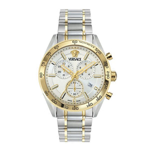Versace V-Code Chrono Silver Dial Two-Tone Stainless Steel Bracelet Watch 41mm - VE0CA0224 - KRISHNA WATCH COMPANY