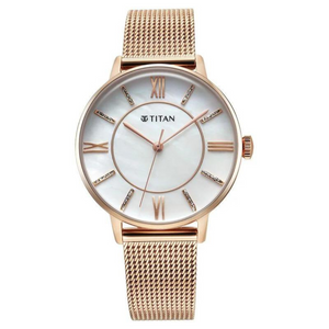 Titan TGIF Quartz Analog Mother Of Pearl Dial Rose Gold Stainless Steel Strap Watch for Women NS95248WM02 - KRISHNA WATCH COMPANY