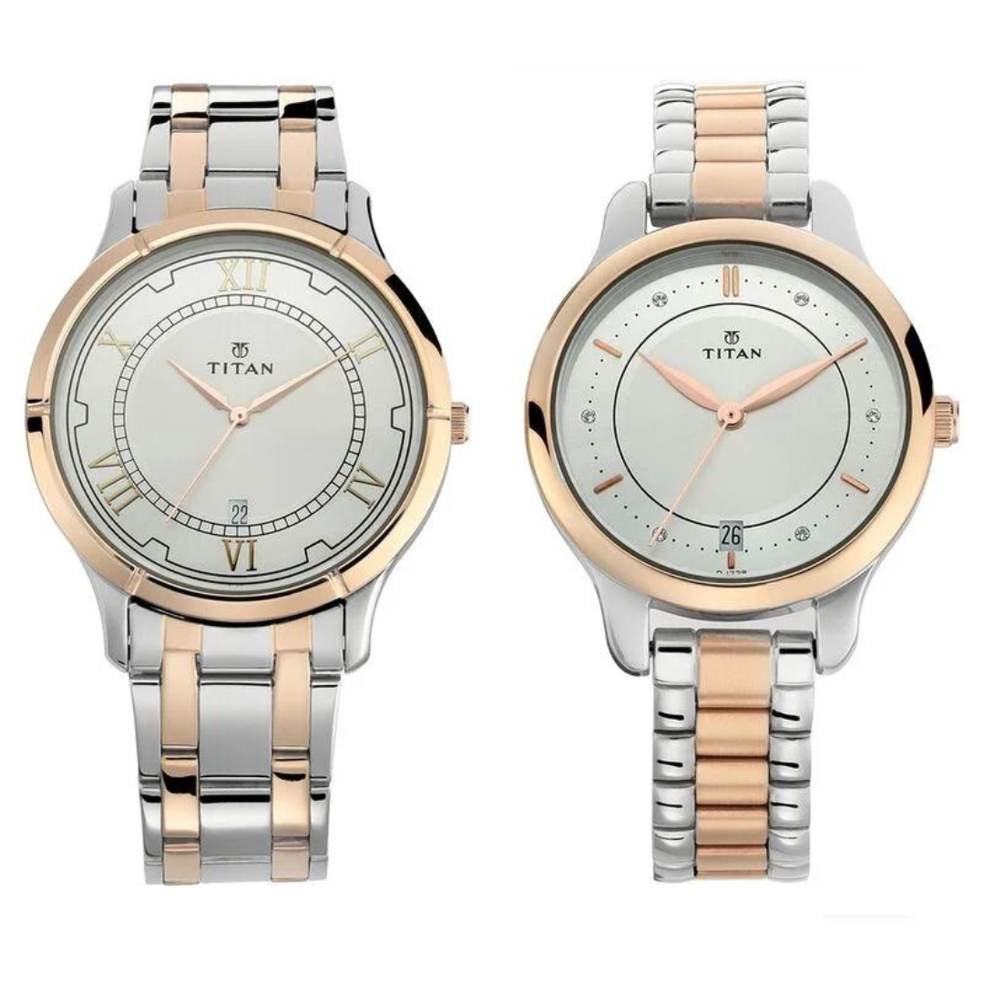 Titan Bandhan Quartz Analog with Date Silver Dial Stainless Steel Strap Watch for Couple 17752481KM01P