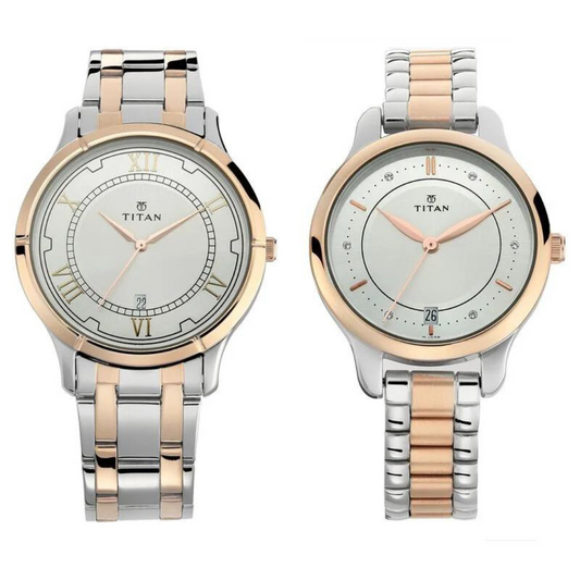 Titan Bandhan Quartz Analog with Date Silver Dial Stainless Steel Strap Watch for Couple 17752481KM01P / NS17752481KM01P