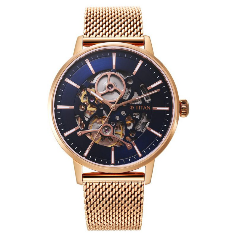 Titan Mechanical Slimline Blue Dial Mechanical Stainless Steel Strap watch for Men 90159WM01 / NS90159WM01 - KRISHNA WATCH COMPANY