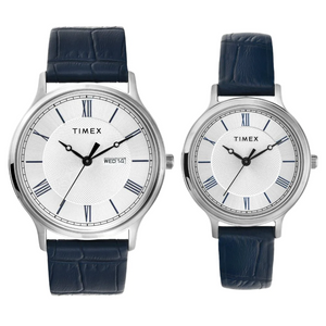 Timex Pairs Silver Round Analog Brass Dial Watch- TW00PR298 - KRISHNA WATCH COMPANY