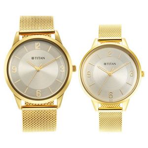 Titan Bandhan Champagne Dial Analog Stainless Steel Strap watch for Couple 18062648YM01 - KRISHNA WATCH COMPANY