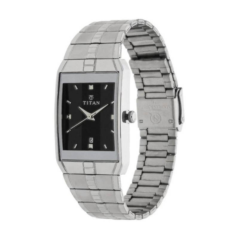 Titan Black Dial Silver Stainless Steel Strap Watch 9151SM02
