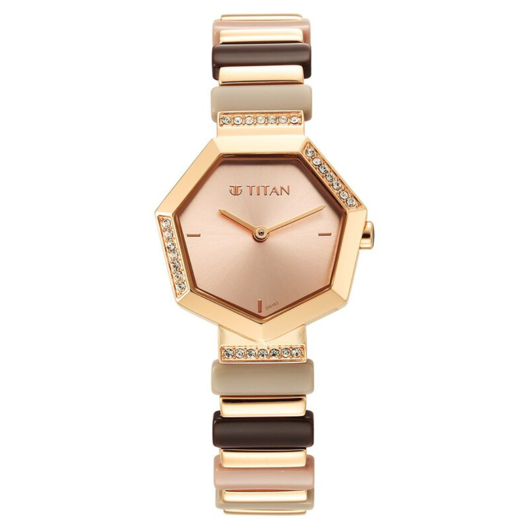 Titan Glitz Rose Gold Dial Analog Metal watch for Women - 95207WD01
