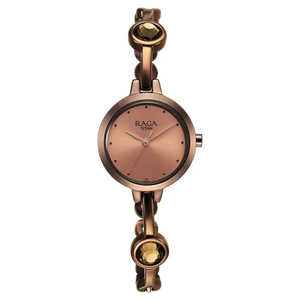 Titan Raga Viva Quartz Analog Rose Gold Dial Brown Metal Strap Watch for Women 2576QM01 - KRISHNA WATCH COMPANY