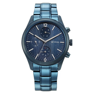Titan Neo Splash Blue Dial Quartz Multifunction Stainless Steel Strap Watch for Men 1805QM07 - KRISHNA WATCH COMPANY