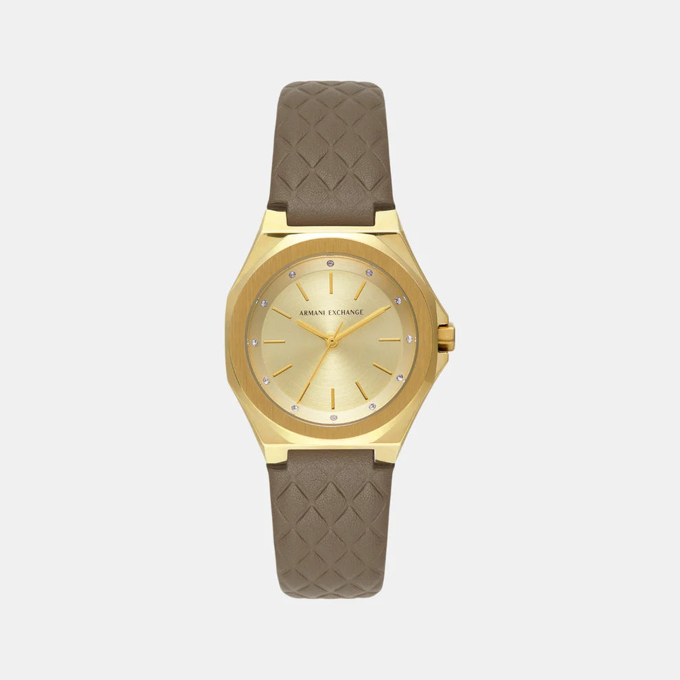 Armani Exchange Women Quartz Gold Dial Analog Leather Watch AX4617