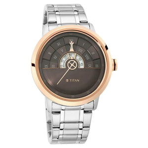 Titan Grandmaster Brown Dial Analog Stainless Steel Strap Watch for Men / 1828KM02 - KRISHNA WATCH COMPANY