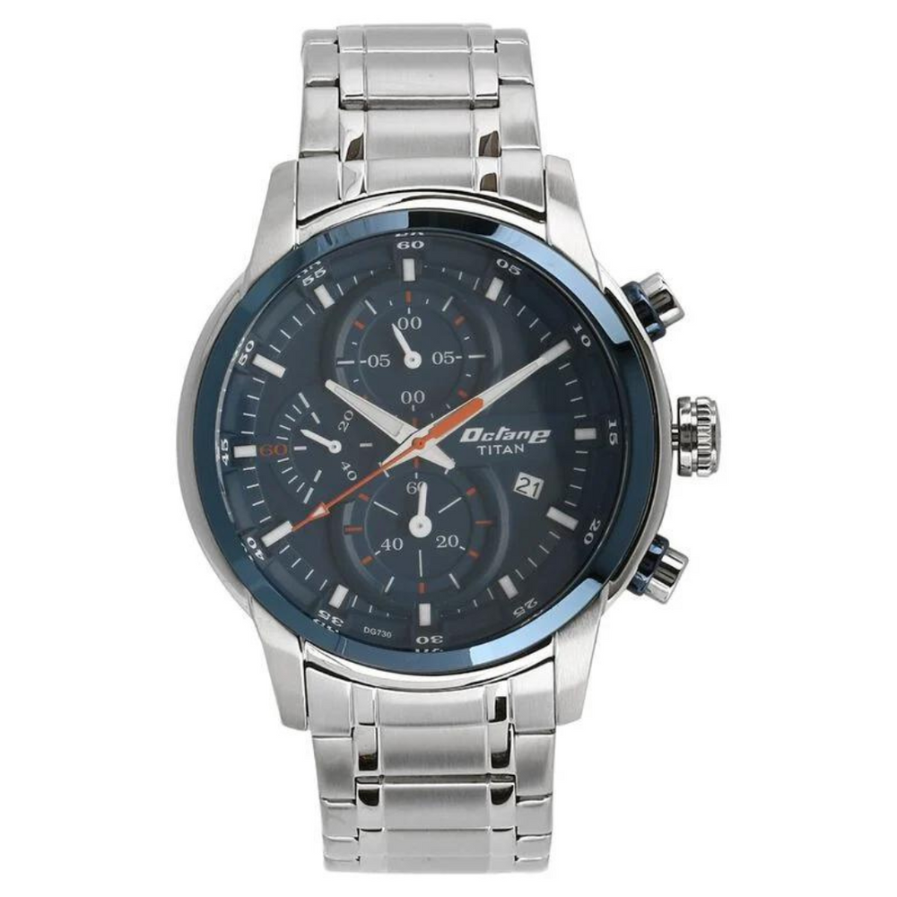 Titan Quartz Chronograph Blue Dial Watch for Men - 90086KM01 - KRISHNA WATCH COMPANY