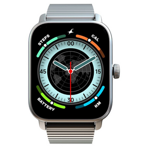 Fastrack Phantom with 1.85" Super HD Display Functional Crown BT Calling Premium Silver Solar Metal Smartwatch for Unisex 38103AM02 - KRISHNA WATCH COMPANY