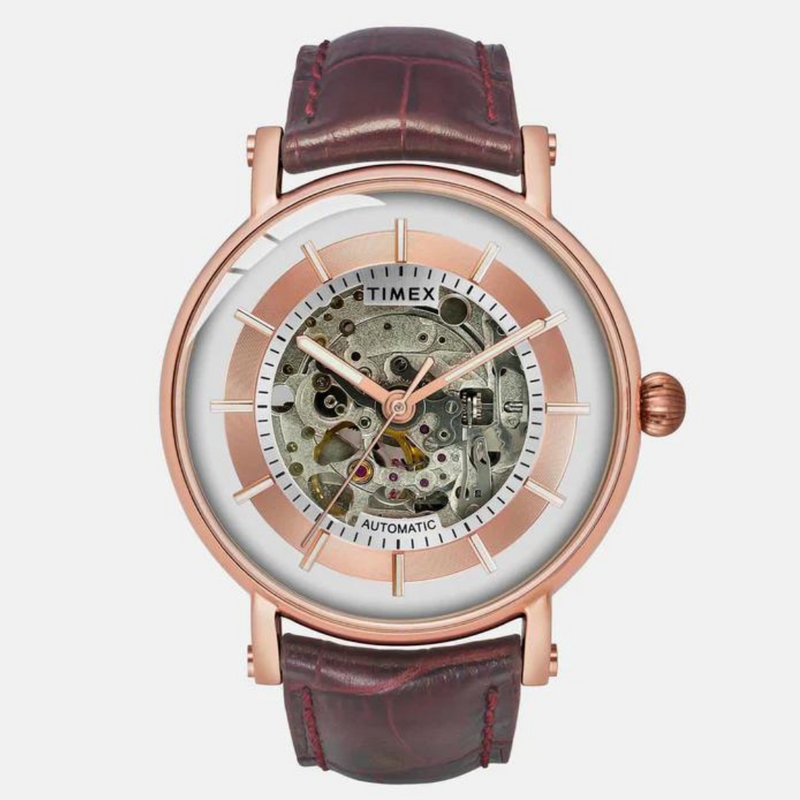 TIMEX E-Class Male Silver Analog Leather Watch TWEG16719