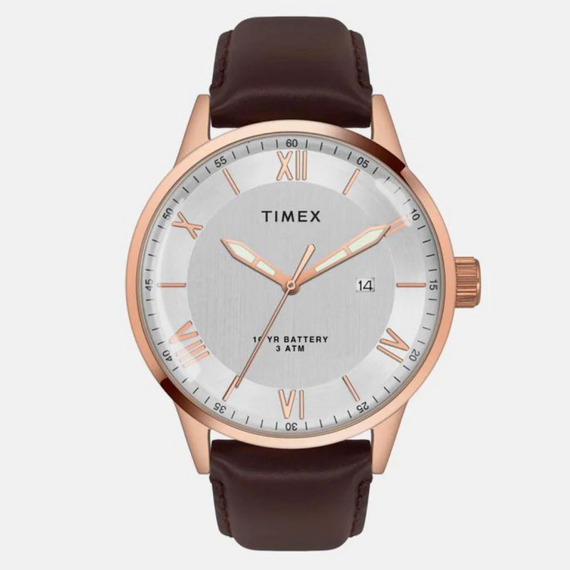 Timex E Class Male Silver Analog Leather Watch TWEG19917