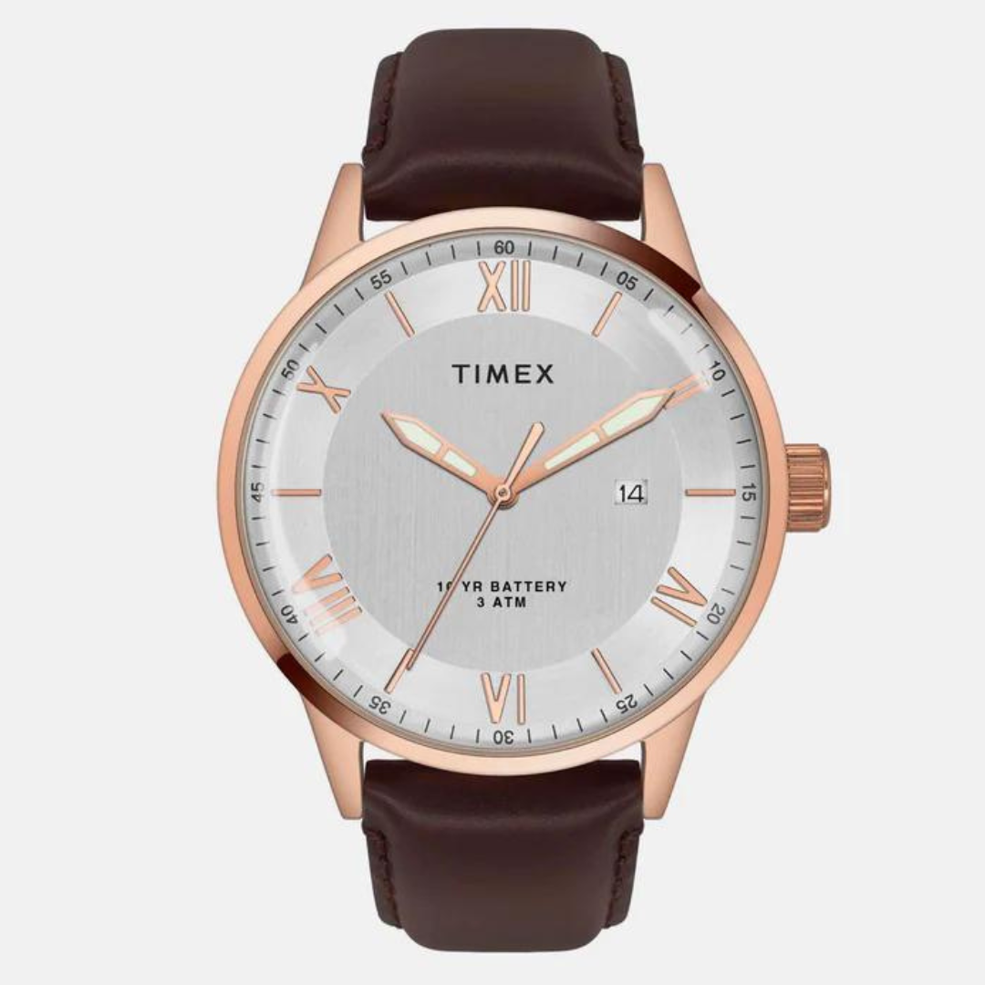 Timex E Class Male Silver Analog Leather Watch TWEG19917