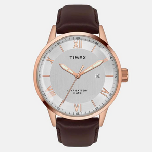Timex E Class Male Silver Analog Leather Watch TWEG19917 - KRISHNA WATCH COMPANY