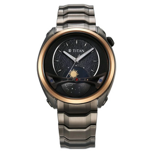 Titan Stellar Quartz Multifunction Black Dial Stainless Steel Strap Watch for Men 10010KM01 - KRISHNA WATCH COMPANY