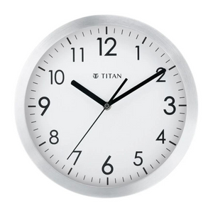 Titan Metallic Silver Wall Clock with Brushed Case - 30 cm x 30 cm (Medium) - NCW0006MA01A - KRISHNA WATCH COMPANY