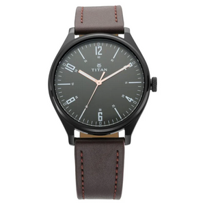 Titan Men's Minimalist Zen Watch Black: Sleek Leather Strap with Contrast Hands 1802NL01 - KRISHNA WATCH COMPANY