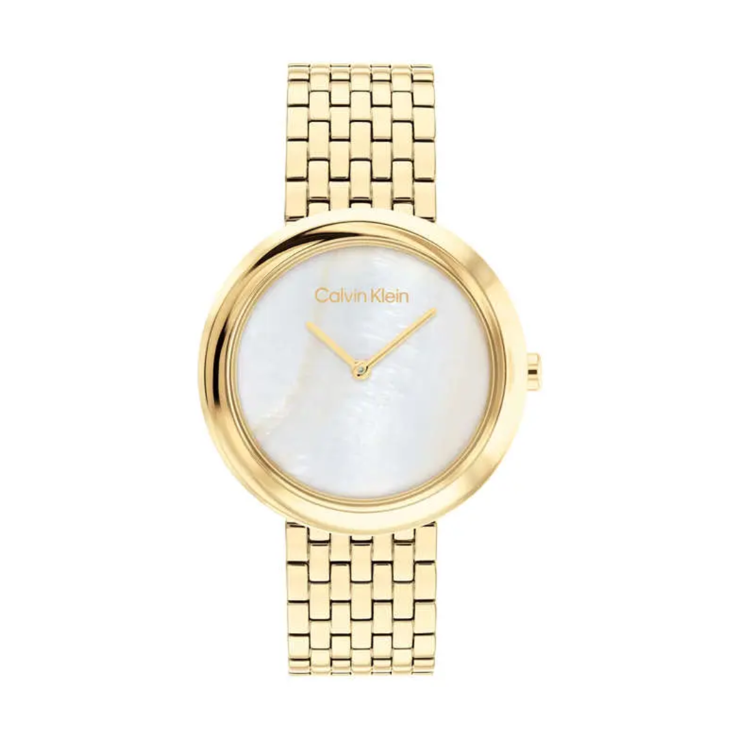 Calvin Klein Twisted Bezel Quartz White Round Dial Women's Watch - 25200321