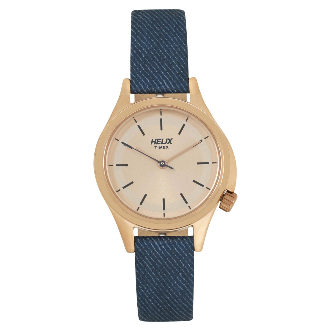 Helix Denim Inspired Trendy 34mm Leather Strap Watch TW037HL08
