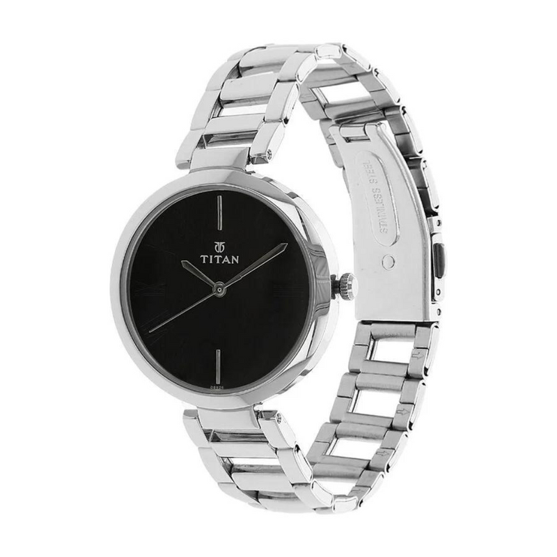 Titan Black Dial Silver Stainless Steel Strap Watch - 2480SM02