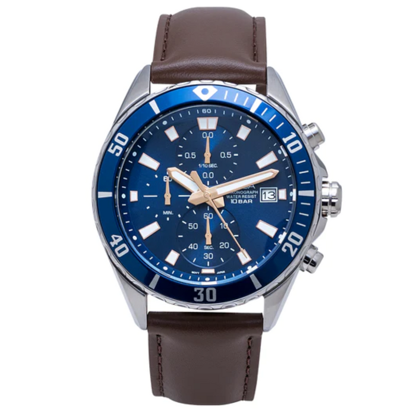 ALBA Blue Dial Chronograph with Leather Strap AM3813X1