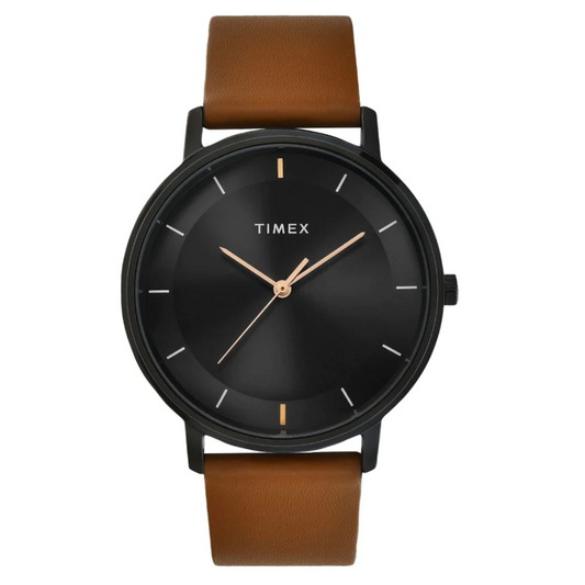 Timex Men Black Round Analog Brass Dial Watch- TW0TG8016