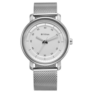 Titan Workwear Quartz Analog Silver Dial Stainless Steel Strap Watch for Men 1884SM01 - KRISHNA WATCH COMPANY