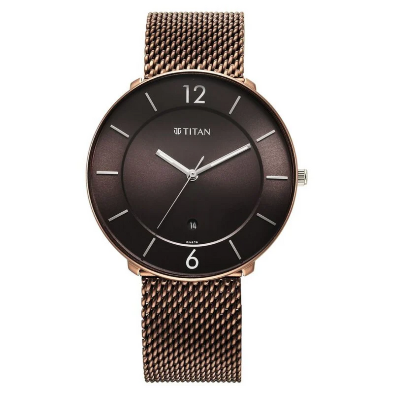 Titan Neo Splash Quartz Analog with Date Brown Dial Stainless Steel Strap Watch for Men 1849KM04 - KRISHNA WATCH COMPANY