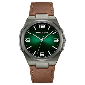 Kenneth Cole Quartz Analog Green Dial Brown Leather Strap Watch for Men - KCWGA0015202MN - KRISHNA WATCH COMPANY